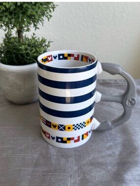 Disney Nautical  Mickey World Flags Striped Mug with Anchor Handle